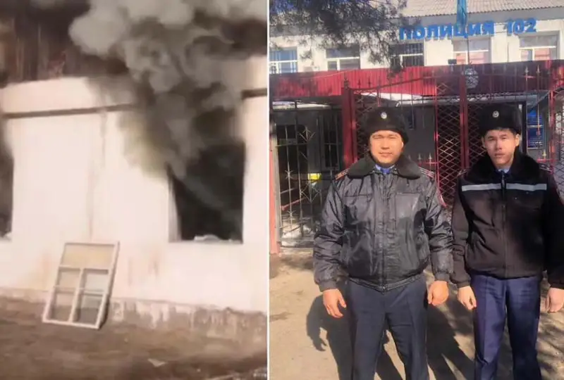 Беременную женщину с двумя детьми спасли из пожара жамбылские полицейские