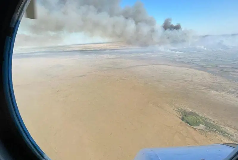 Площадь сгоревших и тлеющих тростников на побережье Каспия увеличилась до 690 га