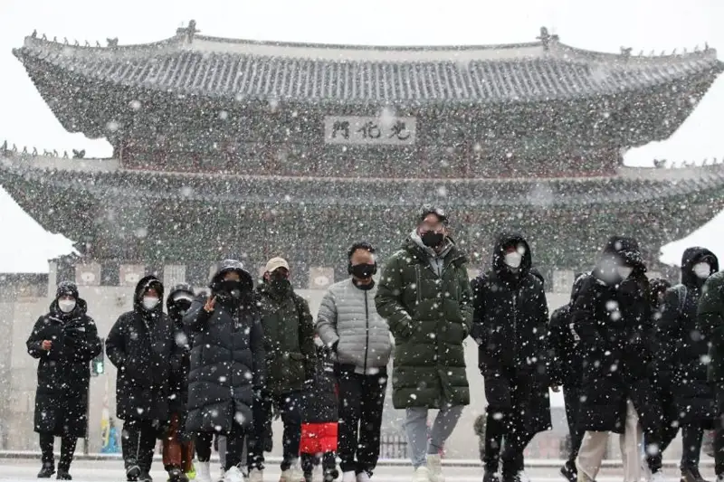 韩国遭超强暴风雪袭击 数百条航线停航停运