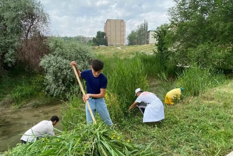 Около пяти тонн мусора собрали трудовые отряды «Жасыл ел» на водных каналах Тараза
