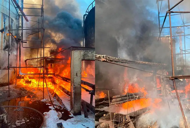 Пожар произошел на заброшенном химзаводе в Атырау