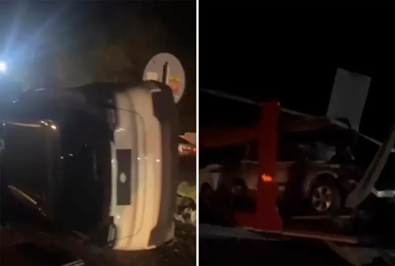 Автовоз с новыми Tesla перевернулся на трассе в Жетысуской области