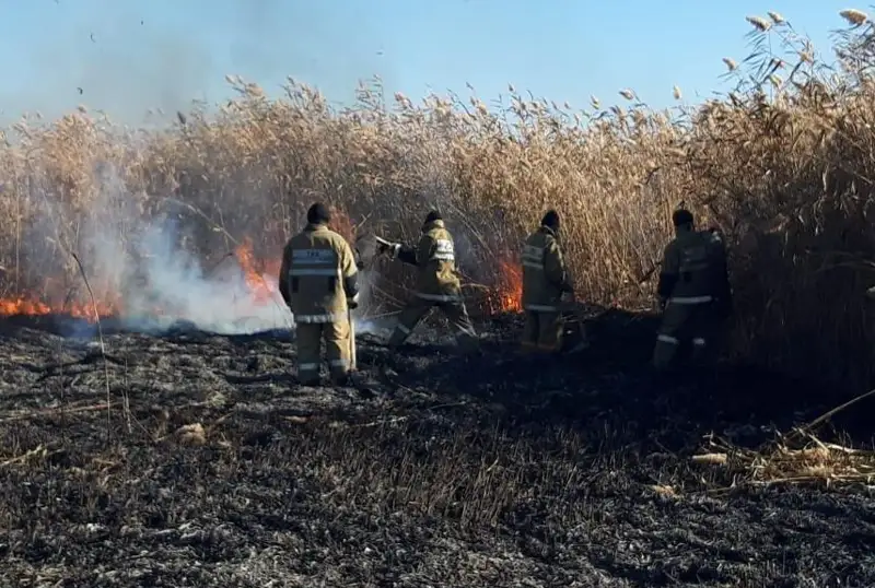 Жителям Атырау  рекомендуют не выходить на улицу из-за дыма от пожара на побережье Каспия