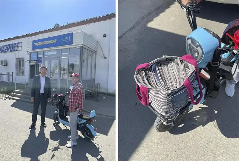 Atyraý oblysynda poshtashy gazet-jýrnaldy elektrli mopedpen jetkizip júr