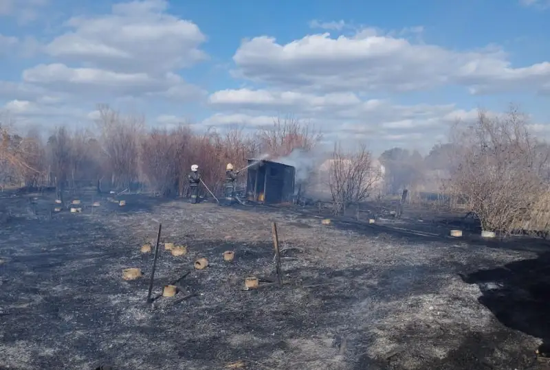 Пожар на дачных участках тушат в Павлодаре