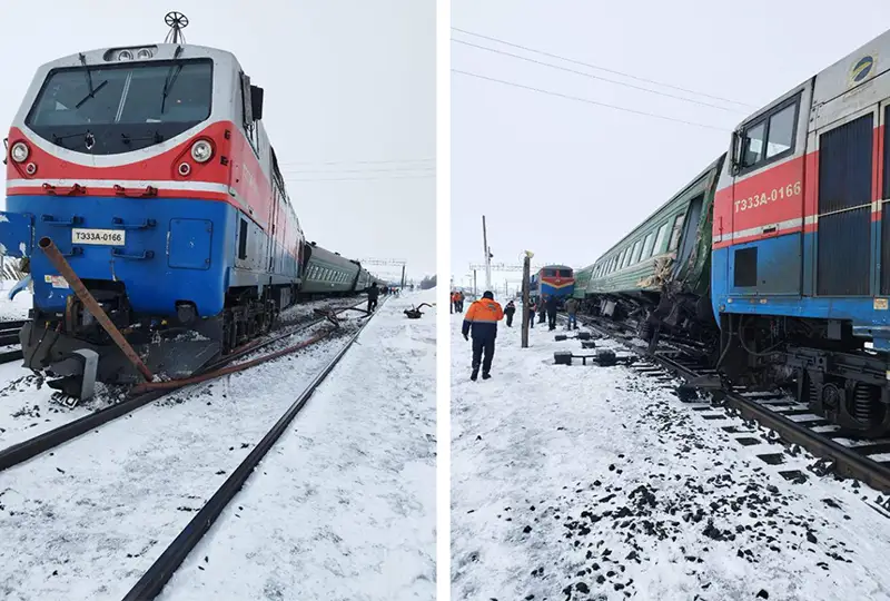 Ақтөбе облысында жолаушылар пойызы локомотивпен соғылып рельстен шығып кетті