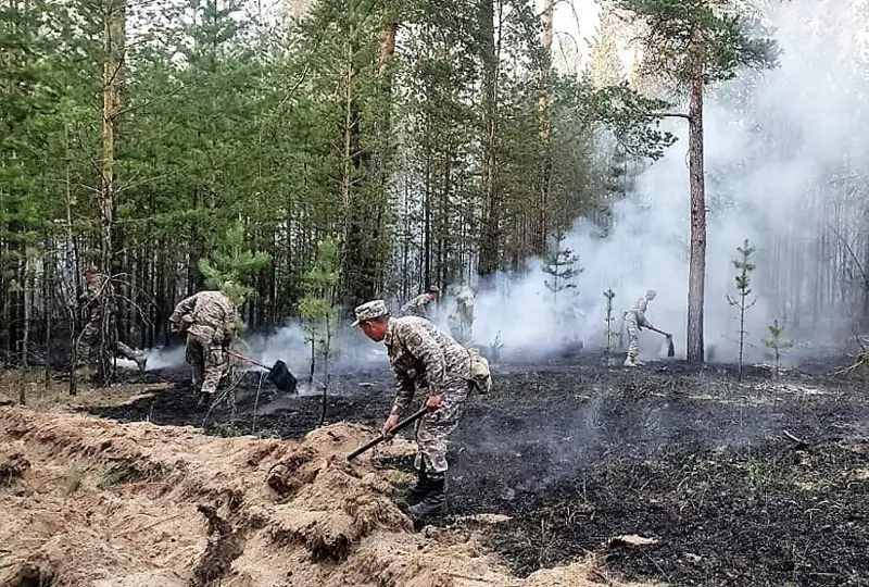 قارۋلى كۇشتەردىڭ اسكەري قىزمەتشىلەرى اباي وبلىسىنداعى ءورتتى سوندىرۋگە اتسالىسۋدا