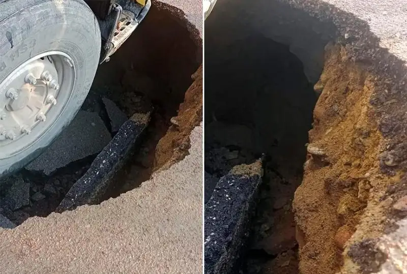 Асфальт провалился под грузовиком в Алматы