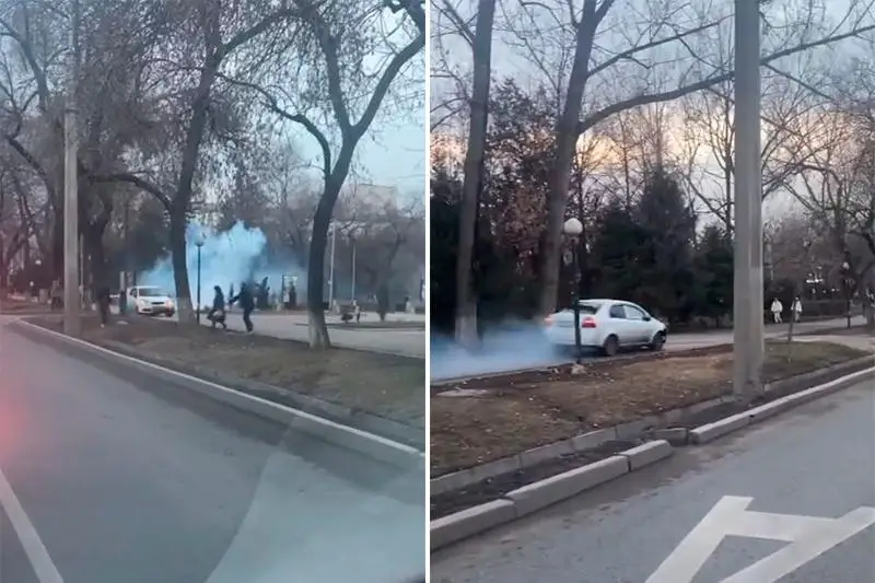 الماتىدا كولىك ۇرلاپ بارا جاتقان ادام ۆيدەوعا ءتۇسىپ قالدى