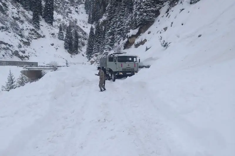 阿拉木图山区发生雪崩