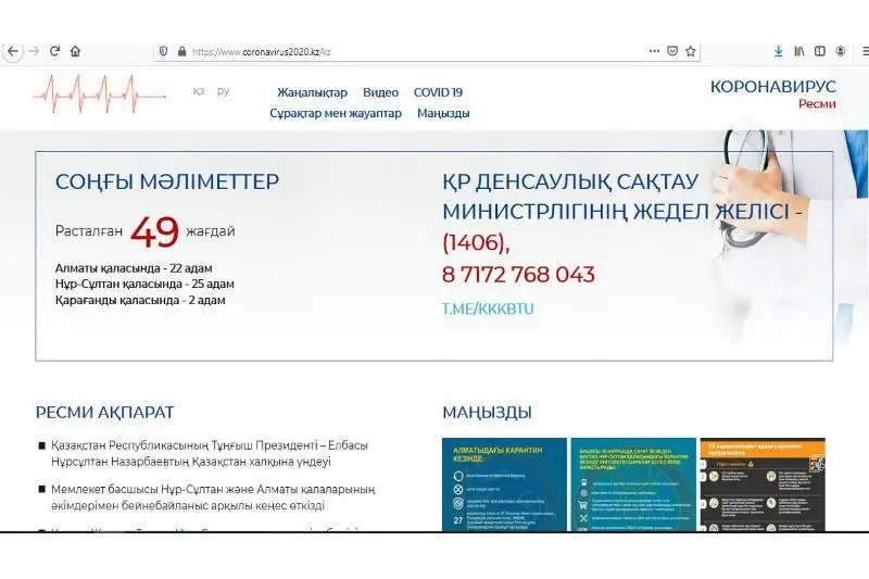 Қозоғистонда коронавирус ҳақида веб-сайт ишга туширилди
