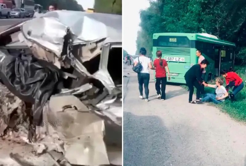 Водитель погиб в ДТП с автобусом на трассе в Алматинской области