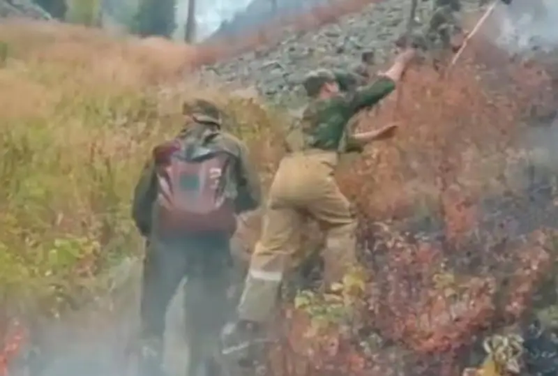 Борьбу с огнем продолжают в горах района Алтай и в лесу Курчумского района