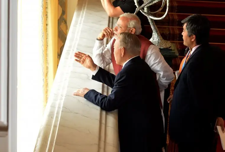 Үндістанның премьер-министрі Нарендра Модимен, ол Қазақстанға ресми сапармен келген болатын. Астана, Ақорда, 2015 жылдың 8 шілдесі.