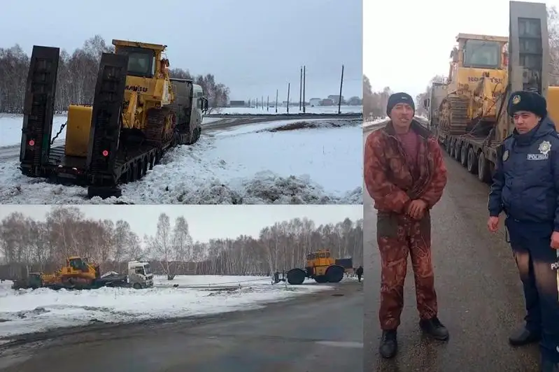 Перевозивший бульдозер большегруз вылетел в кювет в СКО