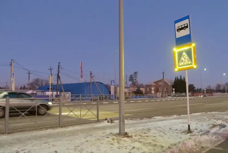 Проекционные пешеходные переходы установили на въезде в Петропавловск