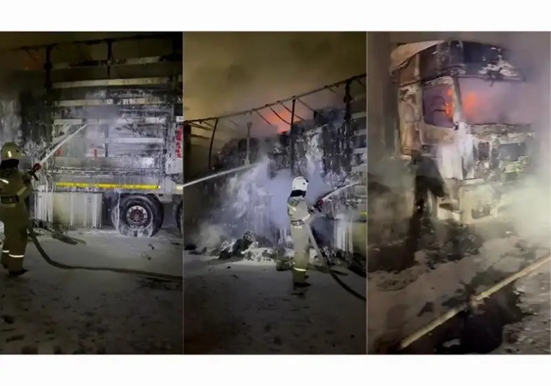 Фура с текстилем сгорела в Таразе