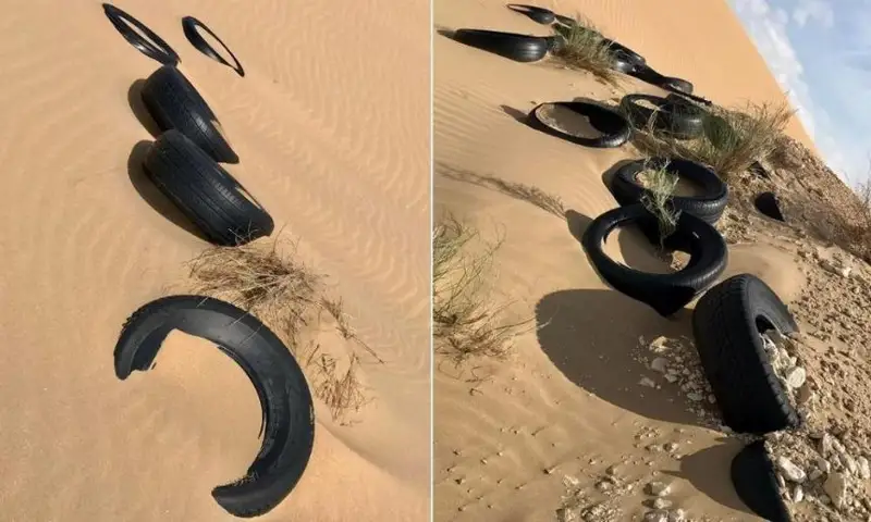 Множество автомобильных шин нашли в песках Мангистауской области