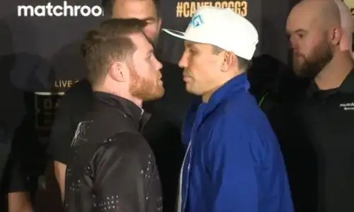 Геннадий Головкин и «Канело» провели первую дуэль взглядов перед третьим боем в Лас-Вегасе