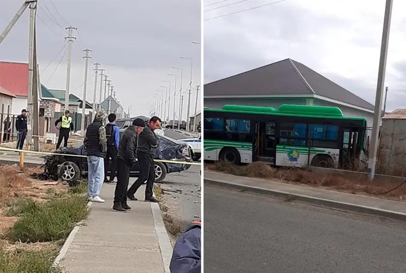 Автомобиль столкнулся с автобусом в Атырау: погиб водитель