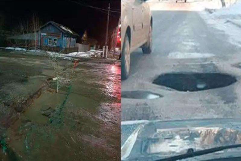 Ямы и провалы: вместе со снегом «уплыли» дороги в Петропавловске
