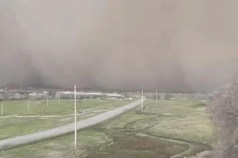 Сильную пыльную бурю засняли на видео в Алматинской области