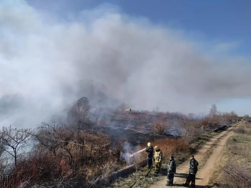 Пожар в дачных садоводствах тушат в Павлодаре