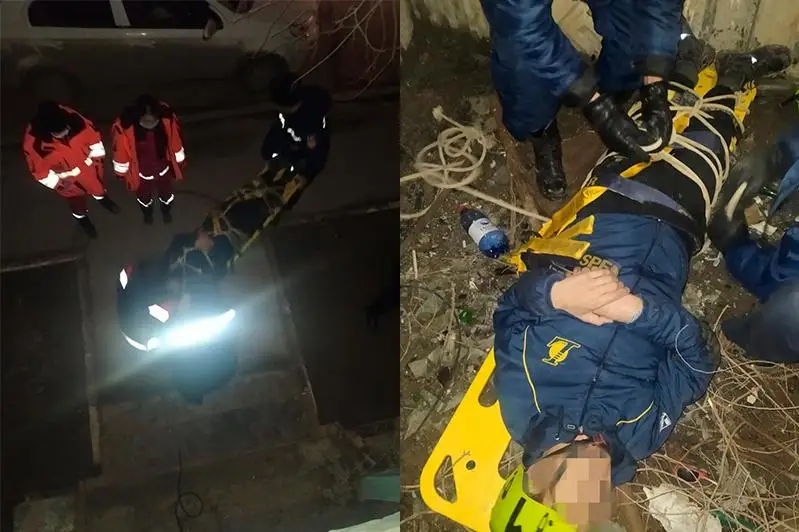 Атырауда 4-қабаттан құлап, күнқағарға ілініп қалған ер адам құтқарылды
