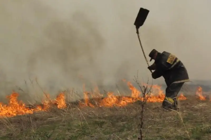 Сухая трава горит в ВКО
