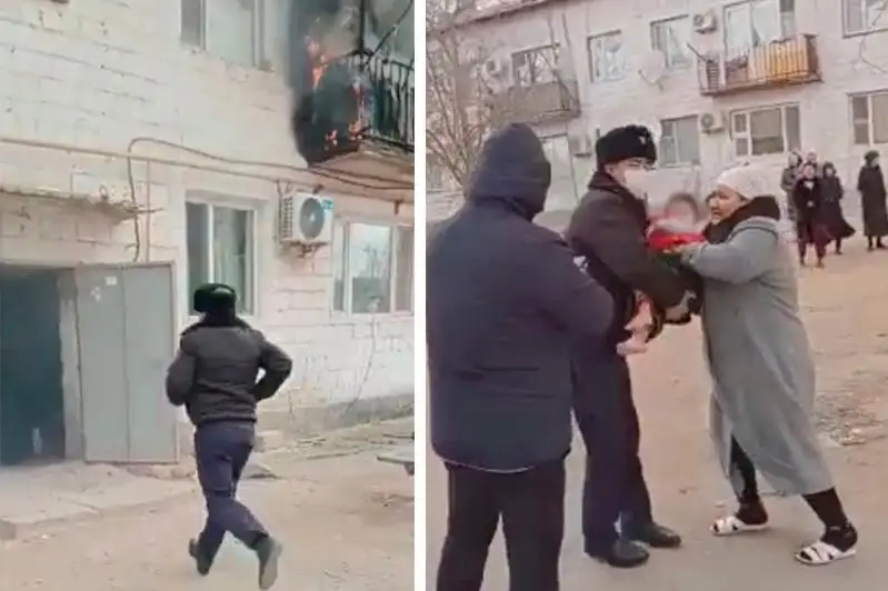 Детей спасли из пожара в Мангистау транспортные полицейские