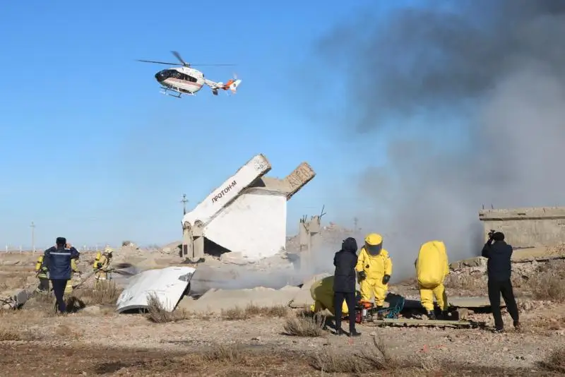 Готовность к возможным авариям, связанным с падением ракет-носителей отработали карагандинские спасатели