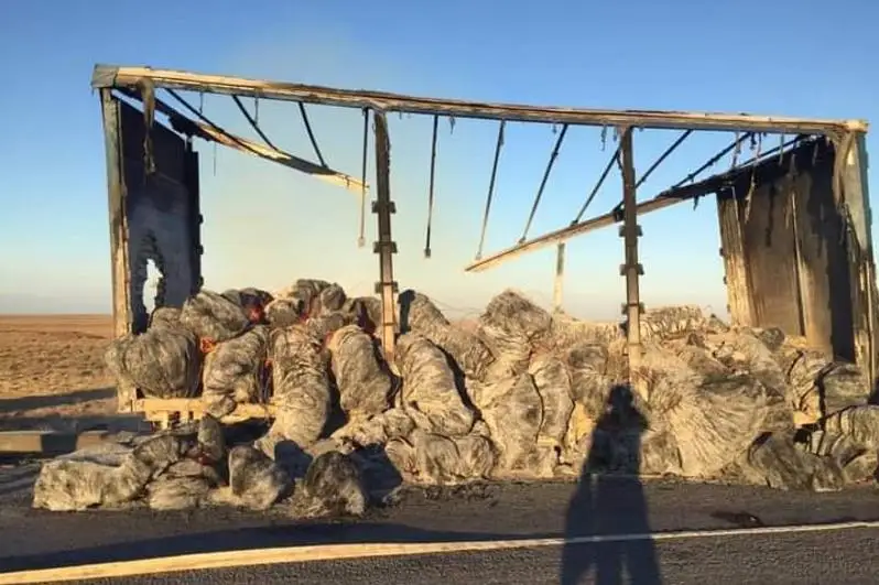 12,2 тонны хлопка сгорело на трассе в Атырауской области