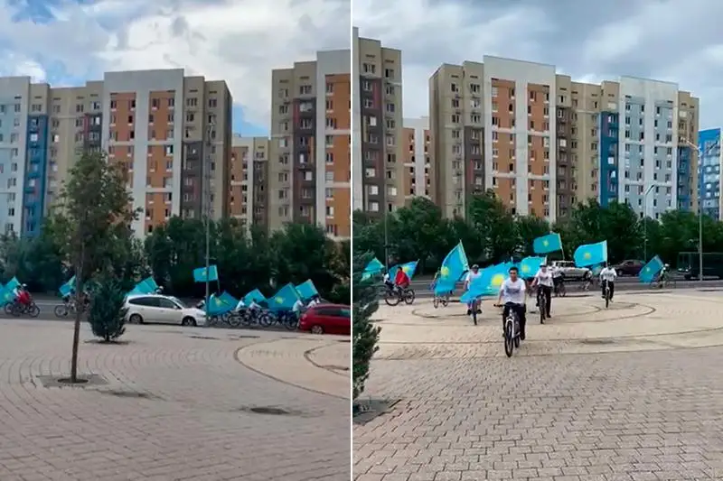 Тридцать велосипедистов с государственным флагом проехали по главным улицам Алматы