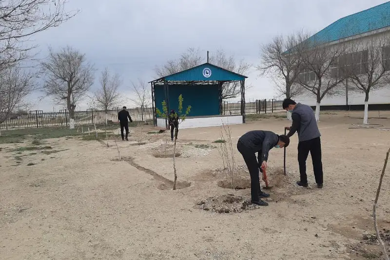 Kıeli tabıǵat: Aqtóbelik oqýshylar mektep aýlasy men saıabaqqa aǵash otyrǵyzdy