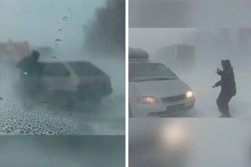 Акмолинский полицейский в буран один регулировал дорожное движение