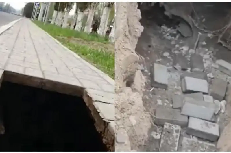 Павлодарец провалился в яму из-за размытого грунта под тротуаром