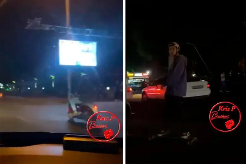 Almatyda mototsıkldiń artyna skeıtbord tirkep alyp júrgender izdestirilýde