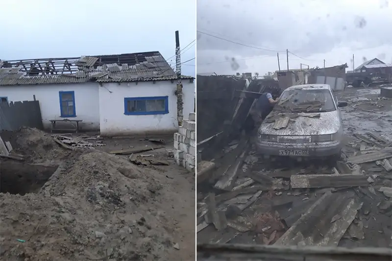 Атырау облысындағы дауыл: шатырлар ұшып, көшелерді су басты