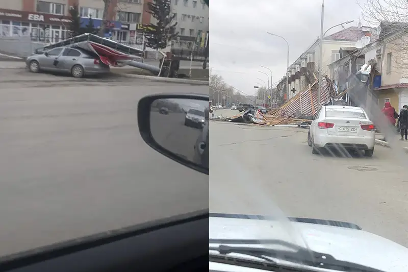 Kókshetaýda tórt úıdiń shatyry julynyp, 10 aıaldama zaqymdandy