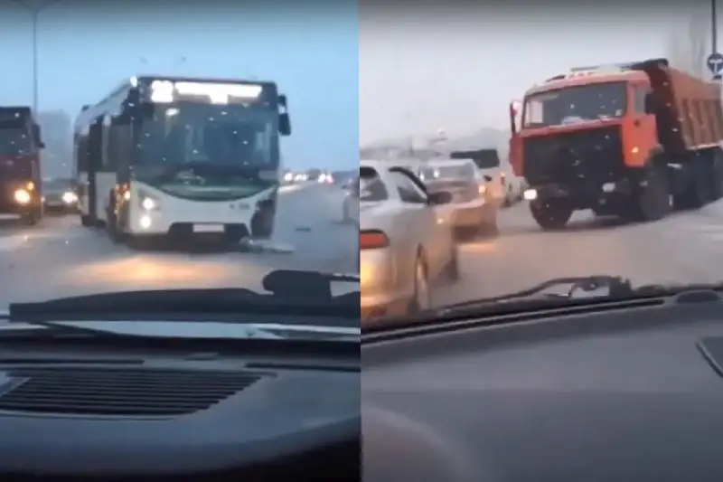 Nur-Sultanda «KamAZ» kóligi jolaýshylar avtobýsyn soqty