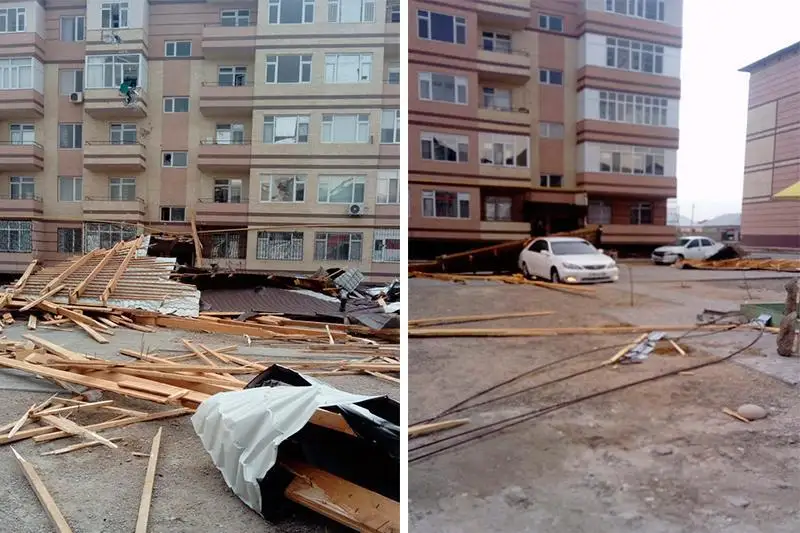 Tarazda qatty jelden úıdiń shatyry ushyp, aǵashtar qulady