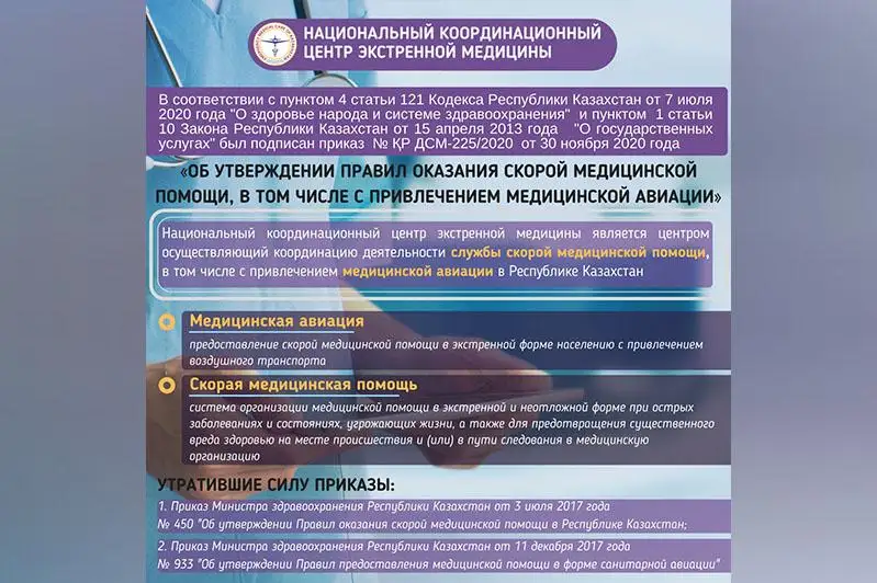 Правила оказания скорой медицинской помощи с привлечением медицинской авиации в Казахстане