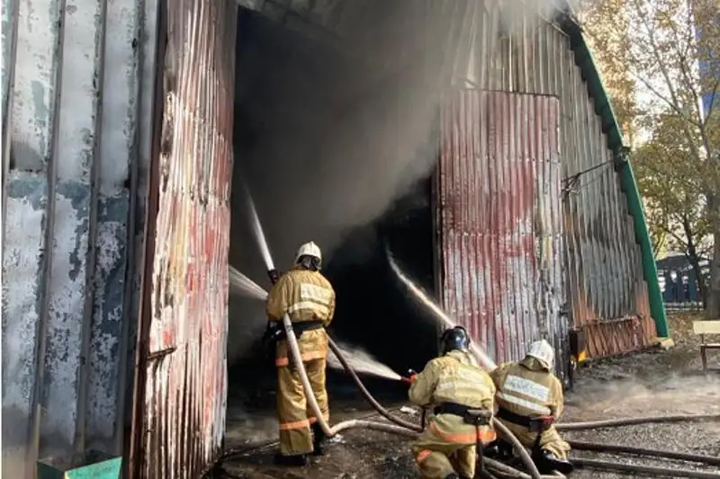 Девять машин сгорело и еще три повреждены из-за пожара на СТО в Алматы