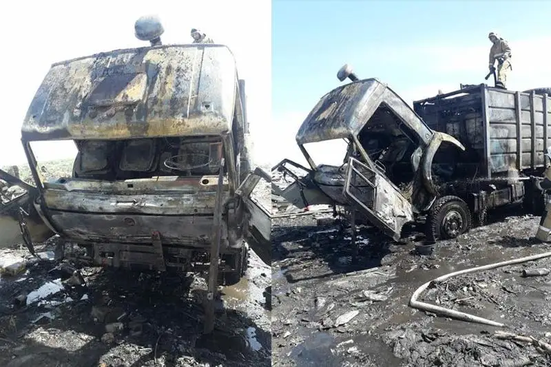 Мусоровоз сгорел в Усть-Каменогорске, водитель с ожогами госпитализирован