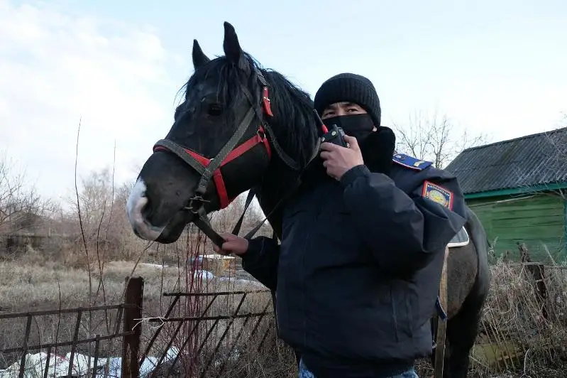 Конные полицейские патрулируют дачи в Петропавловске