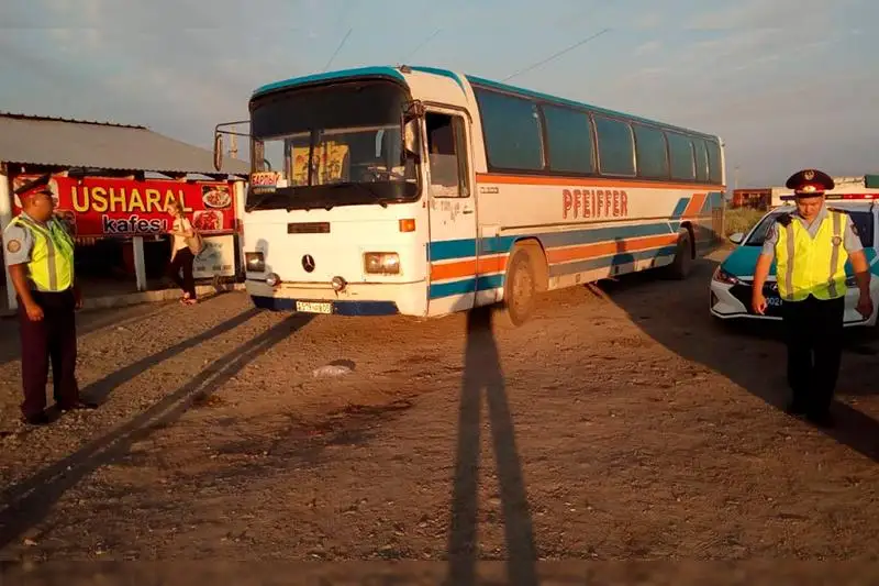 Полицейские помогли пассажирам сломавшегося на трассе автобуса в Алматинской области