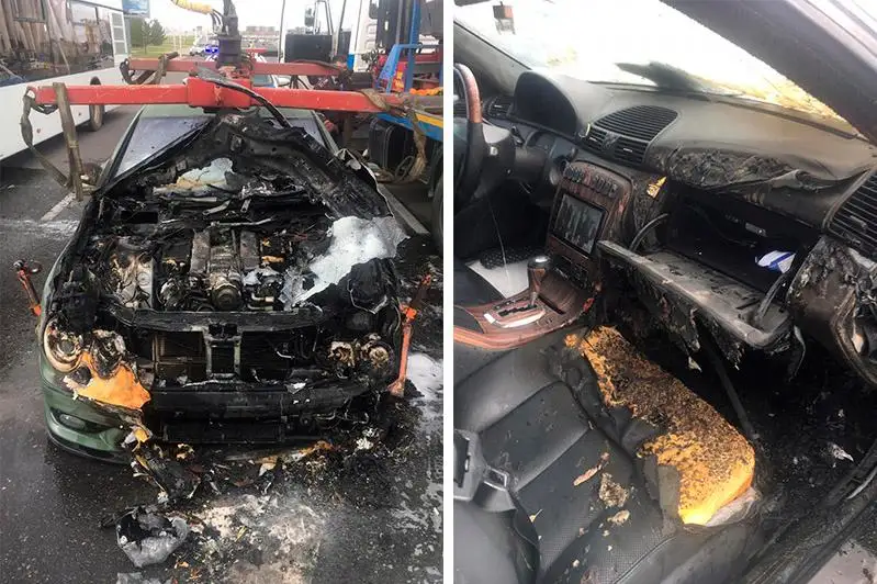 Mercedes сгорел на левобережье Нур-Султана