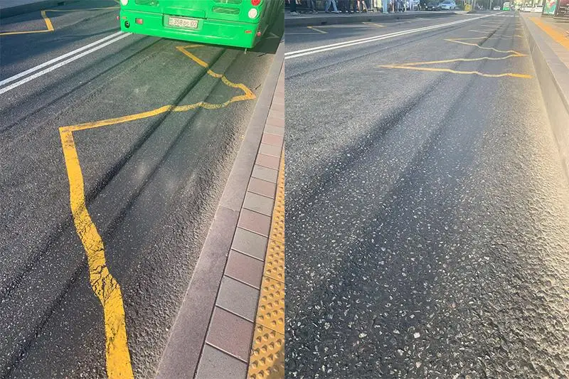 Асфальт «поплыл» от жары на линии БРТ в Алматы