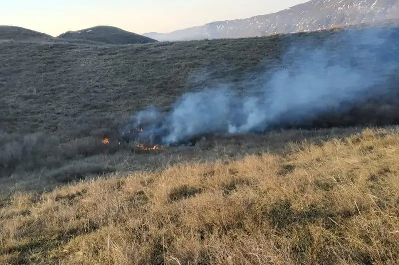 В тяжелых условиях тушат пожар в горах Восточно-Казахстанской области