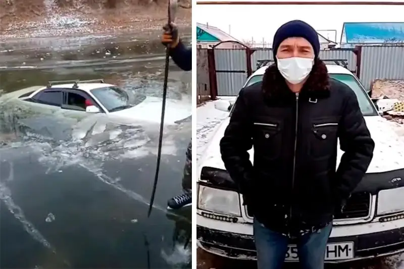 Машина провалилась под лед на реке в ЗКО